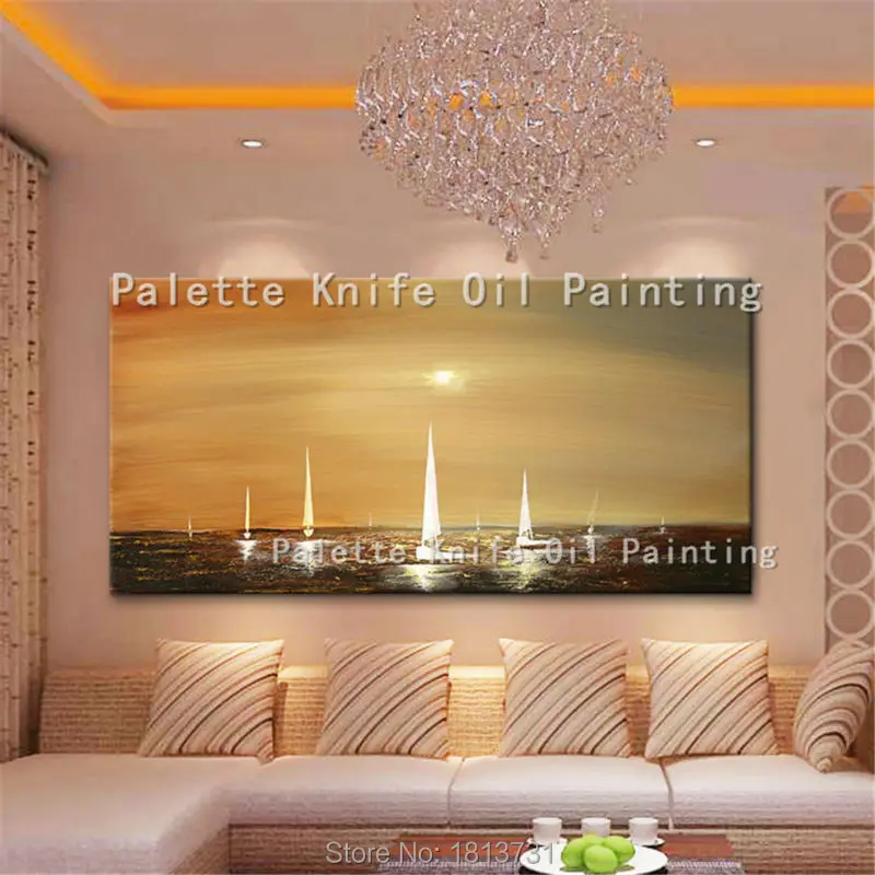 

Modern Abstract oil painting Yacht boat ship sailing Hand painted canvas Wall art Pictures for living room quadros decorative