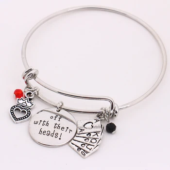 

Alice in Wonderland Bangle"off with their Heads" Letter Pendant Kids DIY Jewelry Adjustable Bracelet
