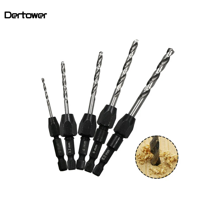 

5pc Quick Change Drill Bit Set Hex Shank Metric 2mm to 6mm Twist Steel Plate Hole Cutter Drill HSS 6542 Core Drill Bit DT6