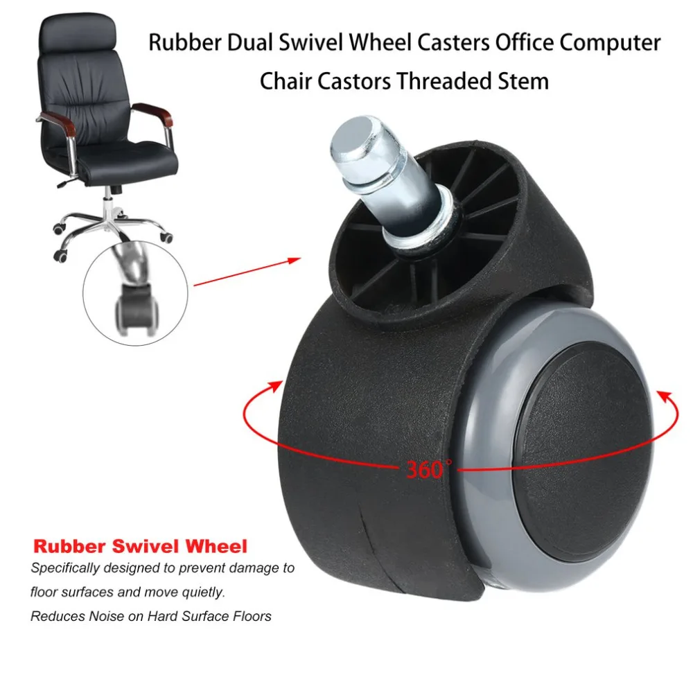 Rubber Durable 360 Degrees Rotating Rolling Swivel Wheel Casters Office Computer Chair Castors Threaded Stem