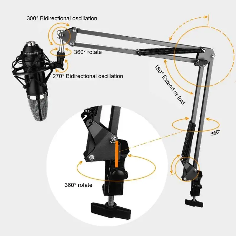 Универсальный держатель для микрофона, подставка для микрофона, профессиональный Настольный кронштейн для микрофона, регулируемый металлический держатель для прямой трансляции