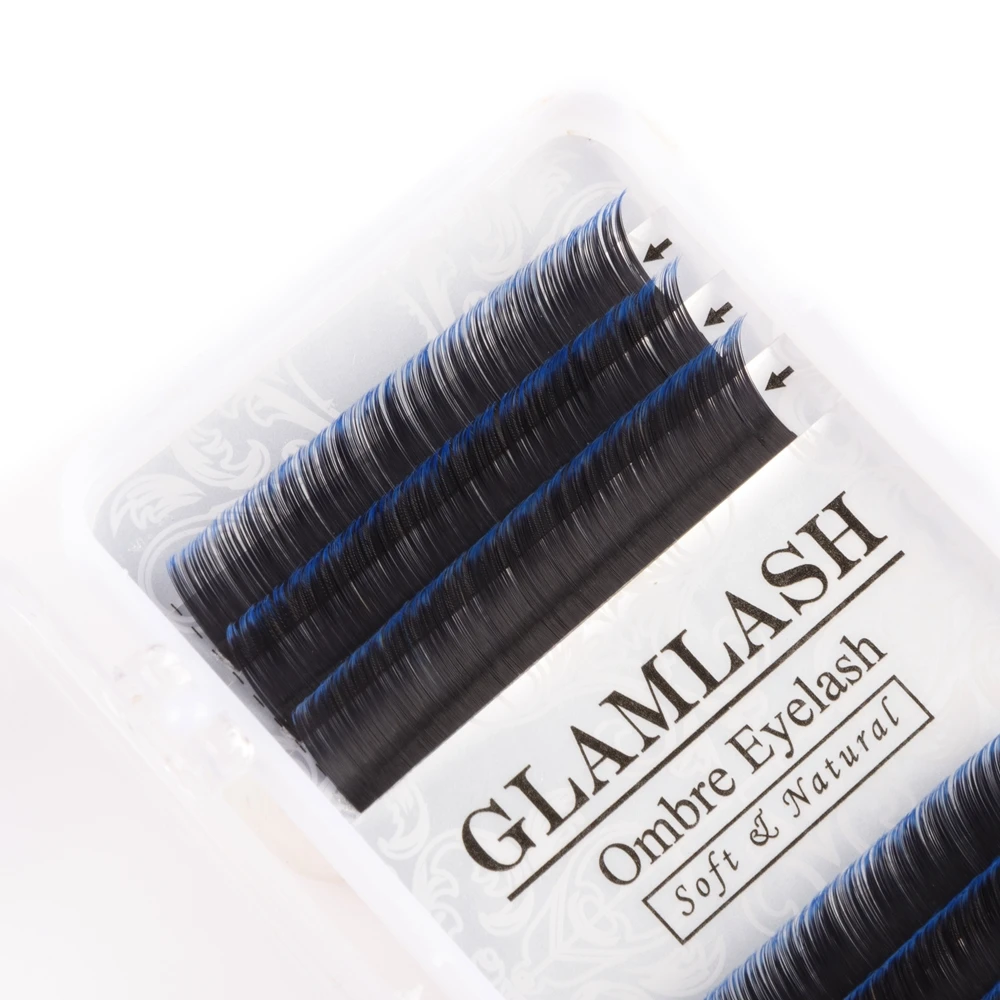 GLAMLASH Индивидуальные Накладные ресницы из искусственной норки, накладные ресницы с эффектом омбре, натуральные ресницы голубого цвета, мягкие Накладные ресницы премиум класса, инструменты для салонного макияжа