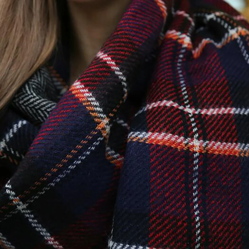 [FEILEDIS] осенне-зимний популярный клетчатый женский шарф большого размера, толстая шаль, двусторонний шарф FD081