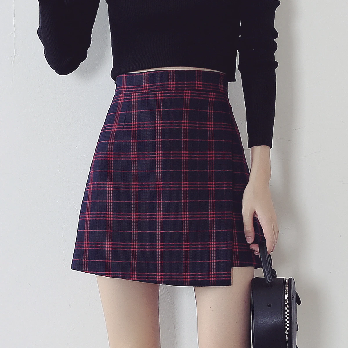 

Women Summer Skirts Plus Size Fashion Chic High Waist Plaid Skirt A-Line Vintage Ladies Red Irregular Mini Saia Femme Korea