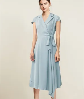

Hot Sale Solid Women Turn-Down Collar Dress Fashion Asymmetrical Casual Dresses E5223