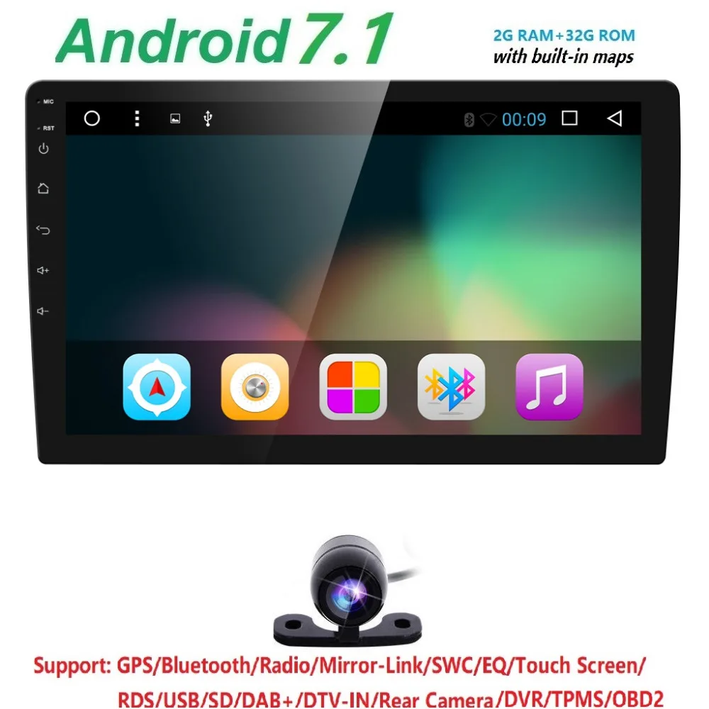 

10.1"Quad Core 2Din Car Radio Tape RecorderAndroid 7.1 Fit Universal automotive Audio Stereo GPS WiFi SWC DVR RDS BT DTV DABOBD2