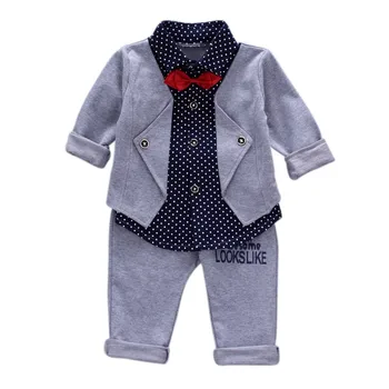 

Autumn Spring Baby Boy Clothes Set Fake Two Pieces Long Sleeve Dot Print Blouse Tops Trousers