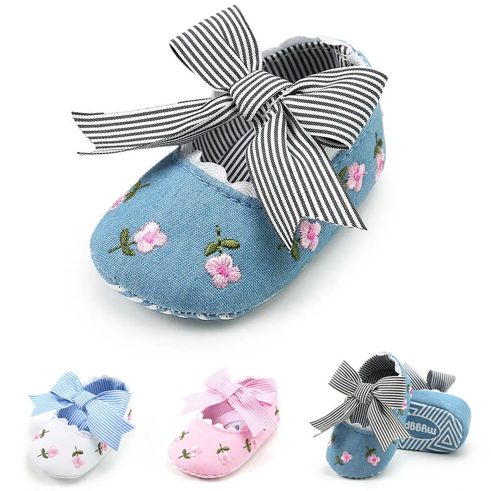 

Pudcoco 2019 Summer Baby Newborn Toddler Kids Girl shoes bowknot floral Crib Shoes Pram Soft Sole Prewalker Anti-slip Sneakers