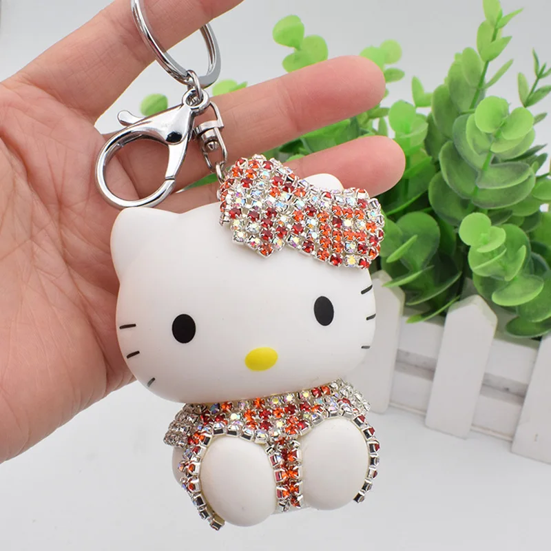 Cute Cartoon Rhinestones Hello Kitty Key Chain Cat Llavero Auto Key