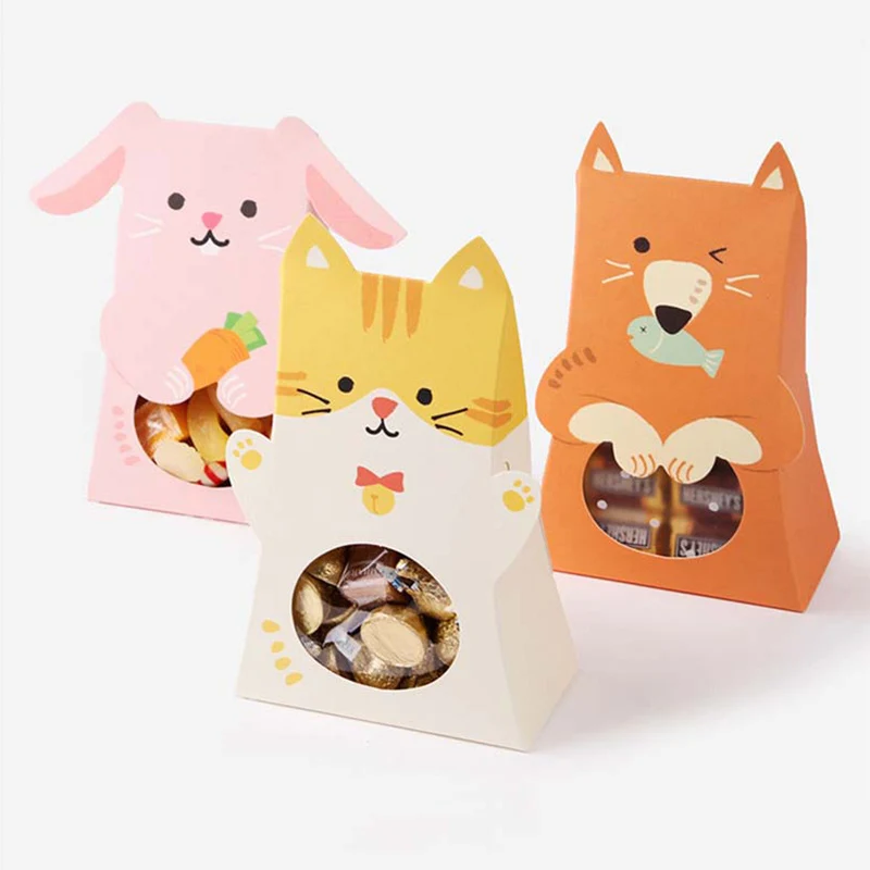 

5pcs Animal Party Gift Boxes Candy Box DIY Cute Rabbit Cat Bear Paper Cookie Bags Baby Shower Birthday Party Decorations Kids