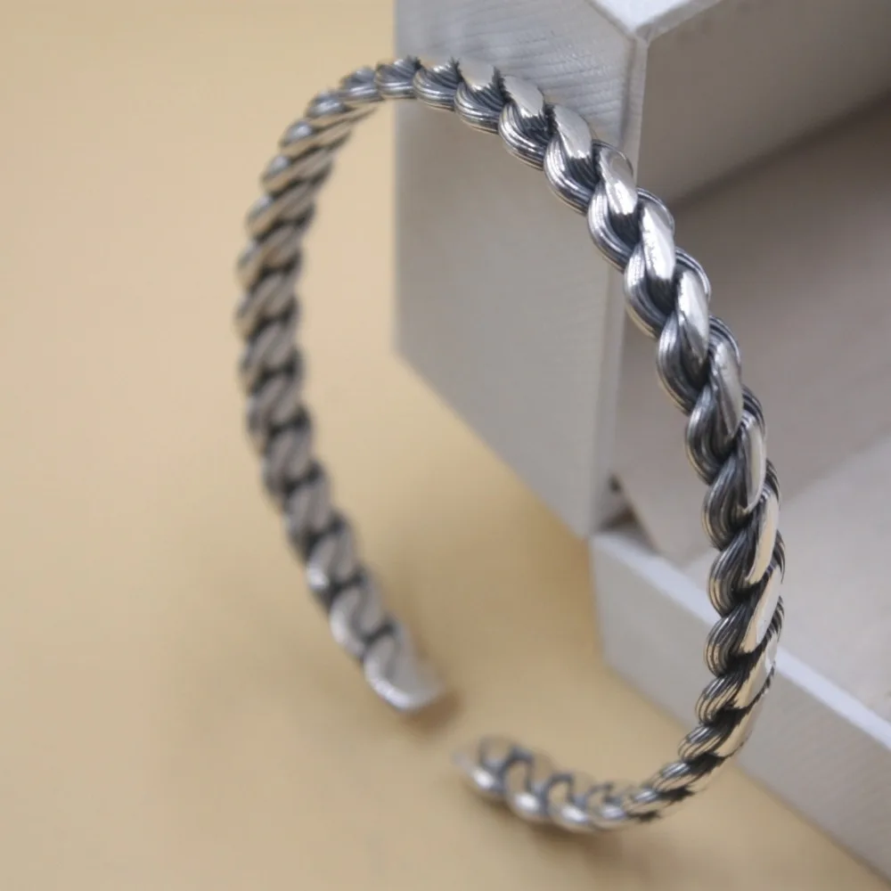 

New Arrival Pure S925 Sterling Silver Bracelet Women Knitted Bangle 25.6g