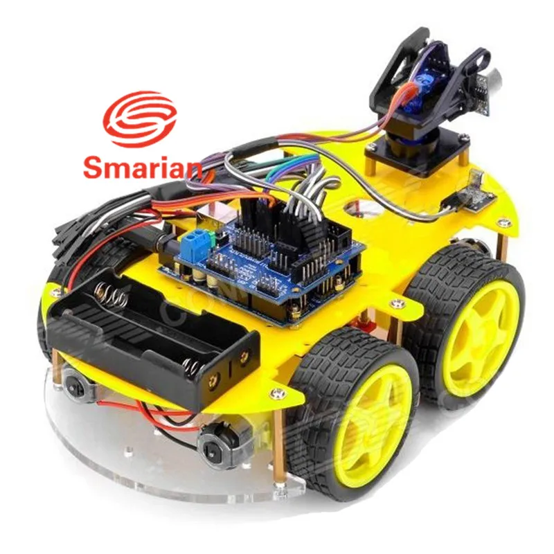 

smarian new 4WD rc Robot Car Kits Ultrasonic Module UNO R3 MEGA328P Robot Car Assembly Kit for Arduino obstacle Free Shipping