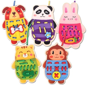 

5 Pcs/box Early Childhood Education Wooden Desktop DIY Toy Animals Threading Puzzle Toys Montessori Tangram Jigsaw Game