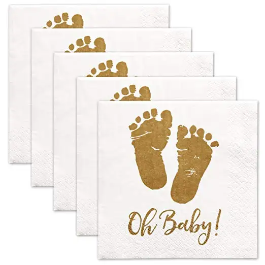 

100 sheets/pack Baby Shower Napkins - Oh Baby Gold Feet Design , Party Supply , Disposable Tableware Decorations