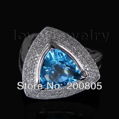 

Vintage Trillion 10mm 14Kt White Gold Diamond Dark Blue Topaz Ring RL0084
