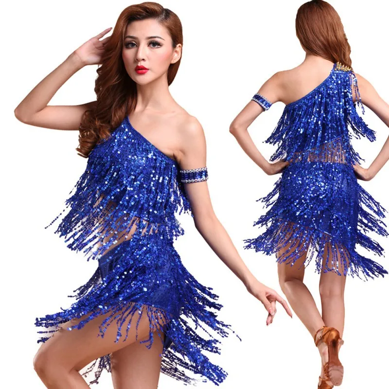 Lady Dance Dress Sequins Dancing Dress Women Costume Tango Latin Salsa Party Top Dresses ZT1 Y12