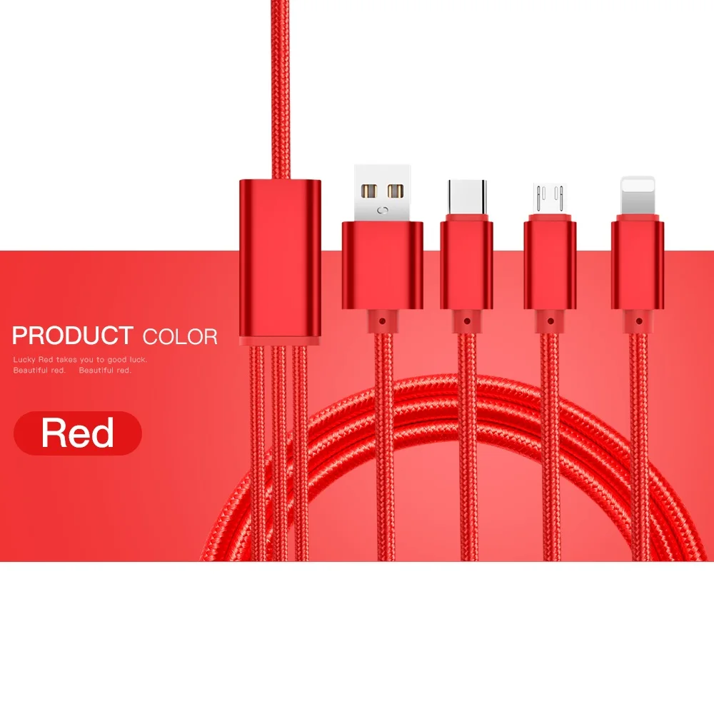 3 в 1 USB кабель для iPhone 8X7 6 6S Plus 5 5S samsung Galaxy S9 S8 Micro type C 8 Pin Быстрая Зарядка Кабели для Iphone зарядное устройство - Цвет: Red