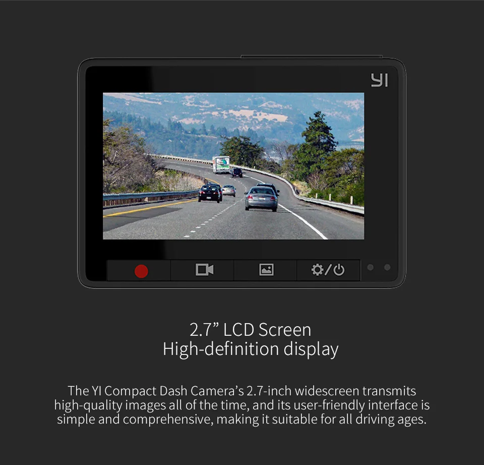 Автомобильный видеорегистратор YI Compact Dash Camera | Разрешение 2.7K | Широкий угол обзора 130° |
