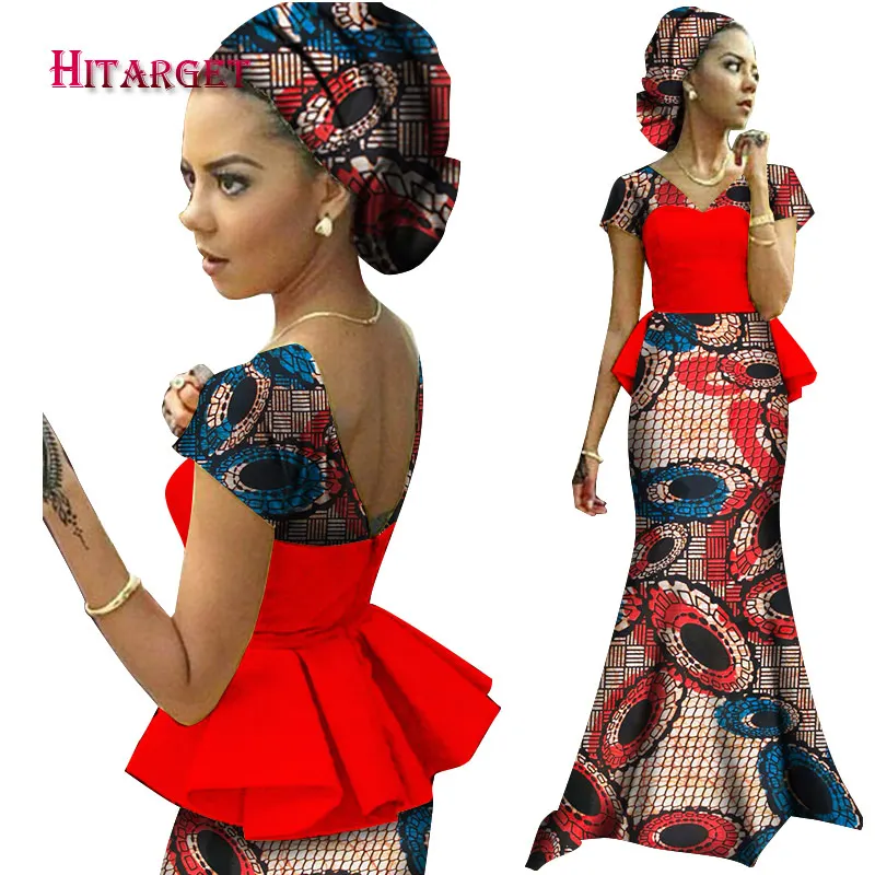 Африканские платья для женщин Vestidos Kanga одежда африканская Дашики восковая печать сращивание драпированные платья с аксессуарами одежда WY1240