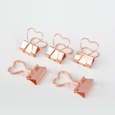 12 Clips/paquete creativo oro rosa Oficina Clips corazón decorativo Metal Binder Clips Para Papel