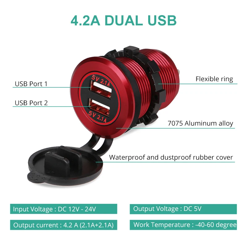 USB зарядное устройство для лодок 12 В 24 автомобильный адаптер питания мотоцикла