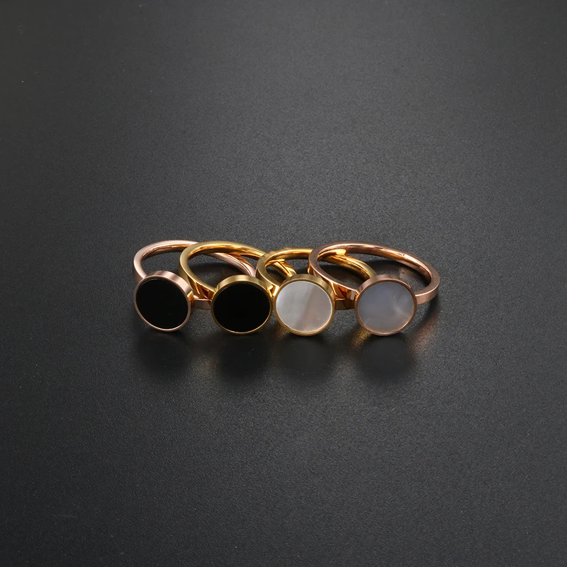 Винтажное свадебное кольцо цвета розового золота круглый диск белое черное, акриловое, каменное 316L кольца из нержавеющей стали для вечерние ювелирные изделия