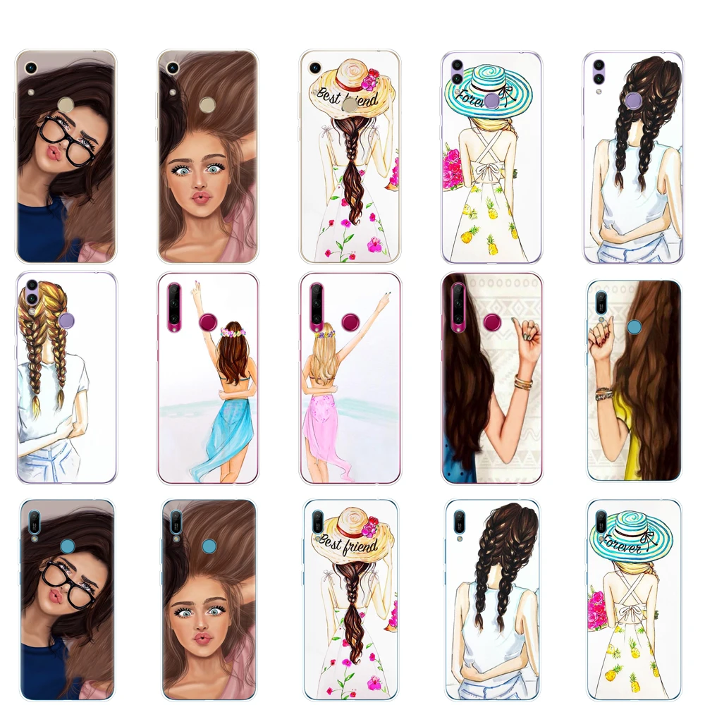 

Case For Huawei Honor 8A PRO 8C 8X 10 i play case back cover for Y5 Y6 Y7 Y9 2019 pro Prime Girls Brunette Blonde Best Friends