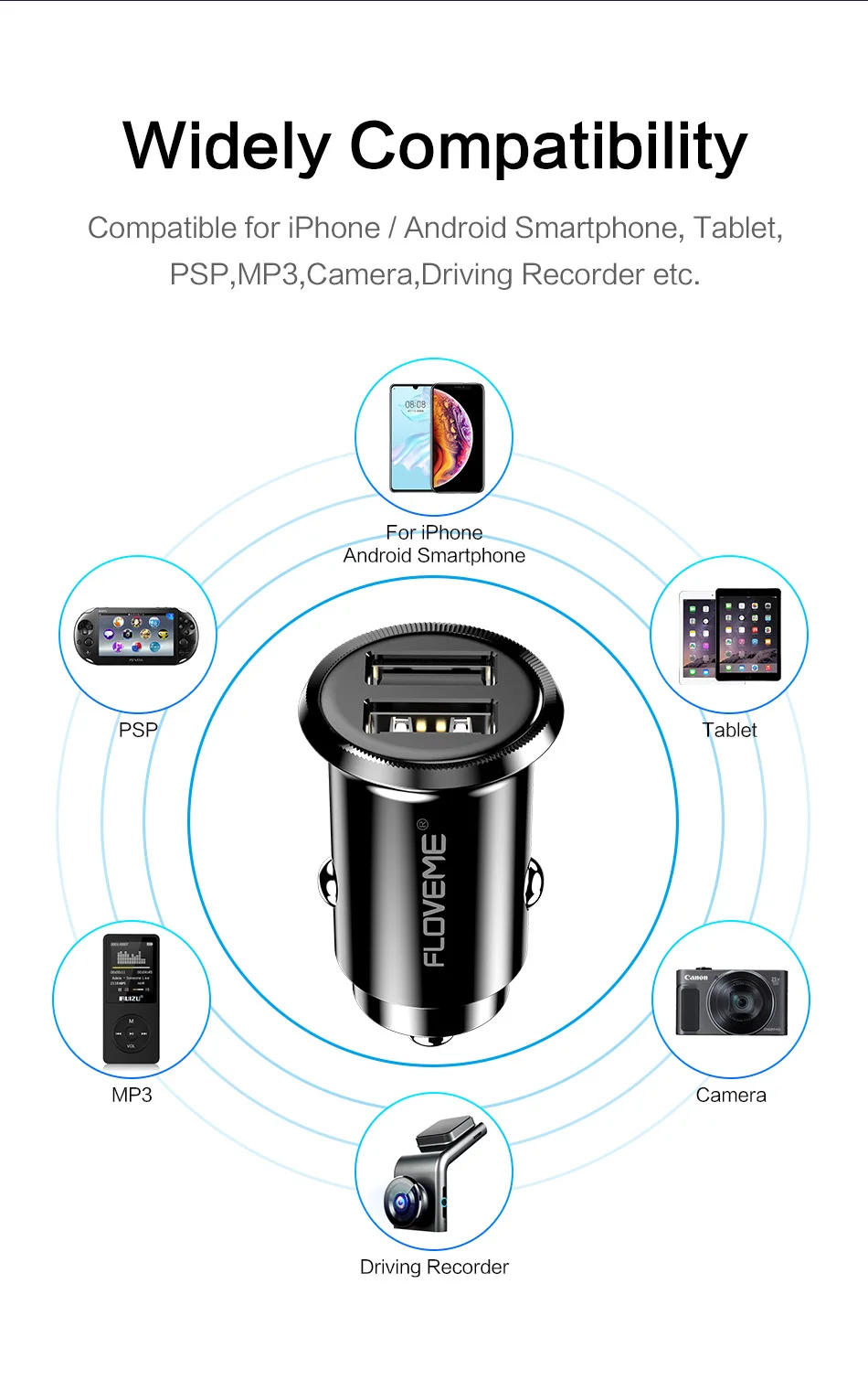 FLOVEME Dual USB Автомобильное зарядное устройство для iPhone 11 Pro 3.1A Быстрая зарядка для samsung S10 S8 S9 Универсальный мини автомобильный адаптер зарядного устройства для телефона