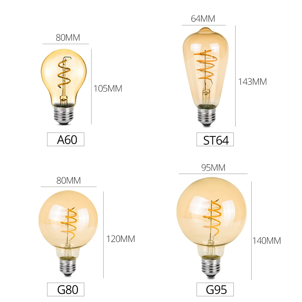 Ретро лампа Эдисона EeeToo E27 220V Светодиодные лампы трубки 3W A60 ST64 G80 G95 накаливания
