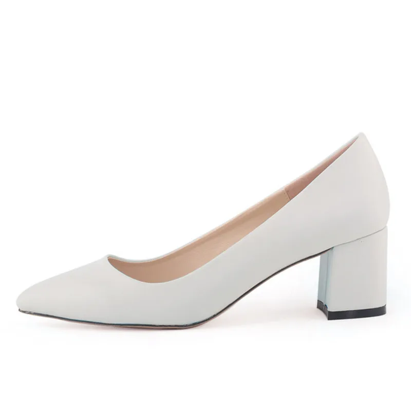 LOSLANDIFEN/Женская обувь из матовой лакированной кожи; черные туфли; EUR35-42 на высоком квадратном каблуке; офисные женские туфли с острым носком; 06981YG - Цвет: 06981YG white