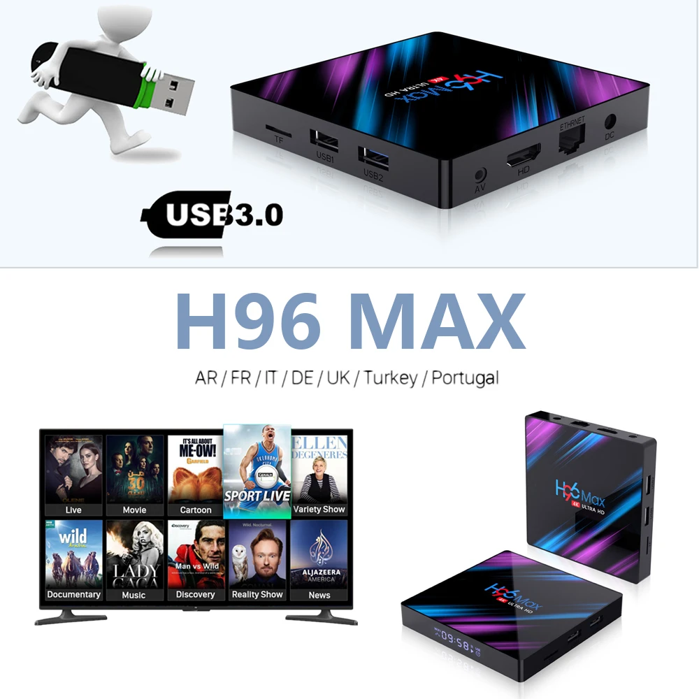 

box tv h96 max usb 3.0 RK3318 android box smart tv box android 9.0 4k HDMI 2.0 Smart TV Box google play Youtube usa unblock