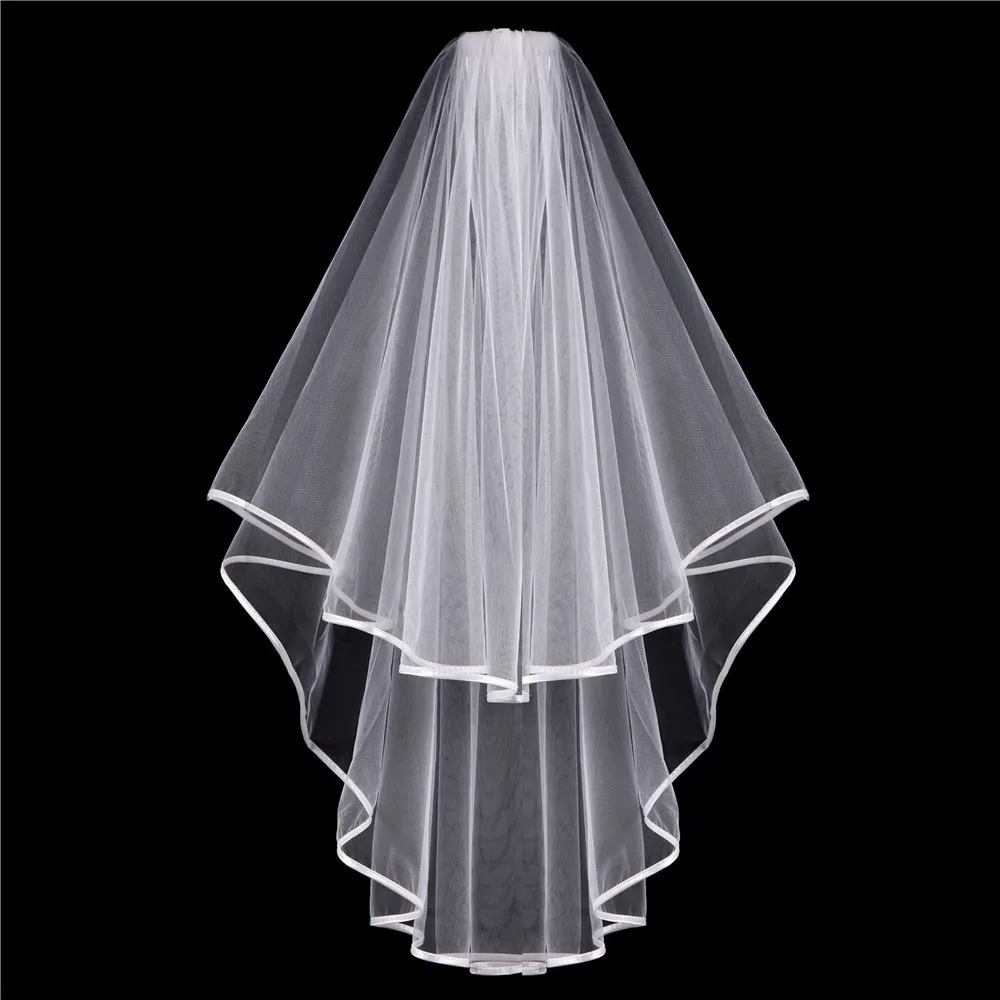 

Angel Tree White Ivory Two Layer Wedding Accessories Simple Short Wedding Veil with Comb Veu of Noiva Curto New Veils 2018