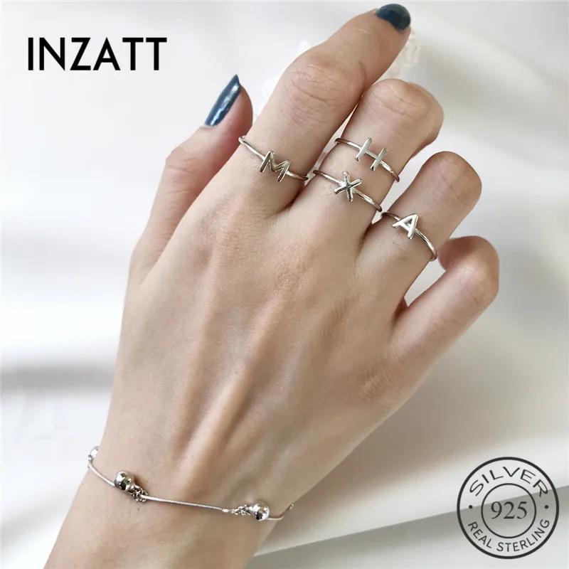 

INZATT Real 925 Sterling Silver Minimalist 26 Letter Unique Design Openwork Ring For Fashion Women 2018 Trendy Jewelry Gift