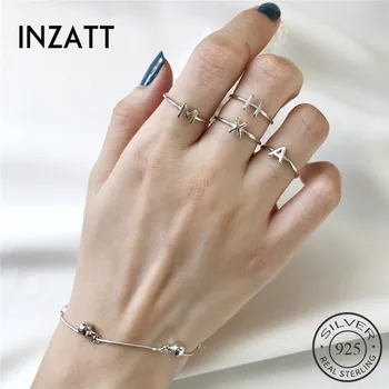 

INZATT Real 925 Sterling Silver Minimalist 26 Letter Unique Design Openwork Ring For Fashion Women 2020 Trendy Jewelry Gift