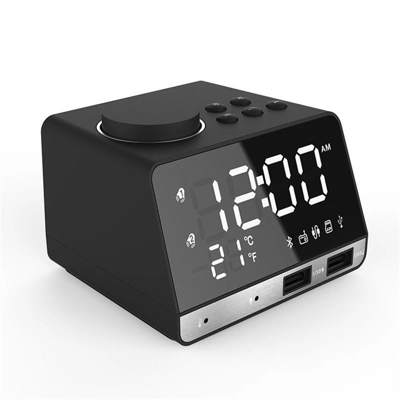 black -US Bluetooth динамик Будильник Радио светодиодный цифровой будильник настольные часы с 2 USB интерфейс зарядки светодиодный зеркальные часы музыка дисплей - Цвет: black -US