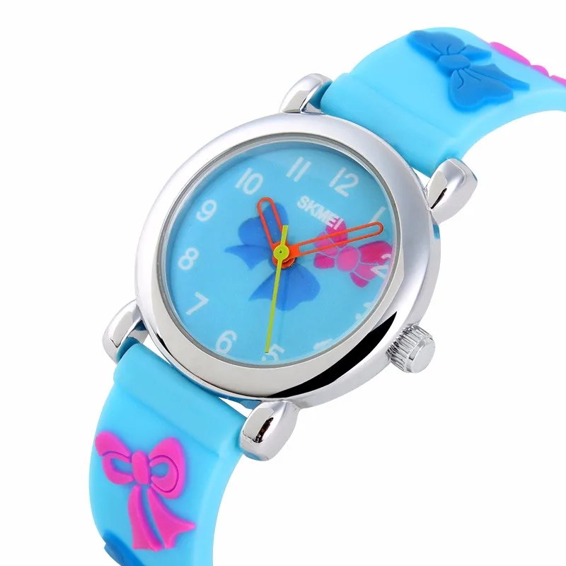 SKMEI новые детские часы мультфильм милый кварц для детей мальчиков и девочек водонепроницаемые часы футбол Барби Мягкая силиконовая лента