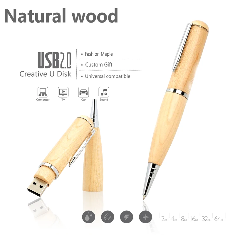 

Natural Wood Pen USB Flash Drive Gift Pen Drive High Speed USB 2.0 Flash Memory Stick Creative Pendrive 64GB 32GB 16GB 8GB