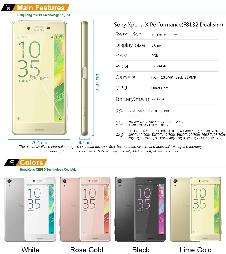 Мобильный телефон sony Xperia X Performance Dual F8132 Dual Sim GSM LTE ram 3 ГБ rom 64 ГБ Android quad core 5," 23 МП wifi