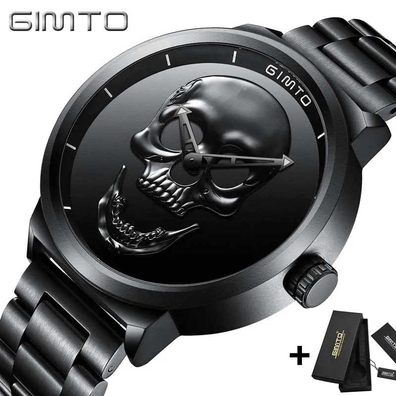 Comprare 3D di Personalità Del Cranio degli uomini di Modo Retro Orologio GIMTO Cool Skull Vigilanza Degli Uomini di Lusso di Marca Al Quarzo Creativo Orologio Relogio Masculino