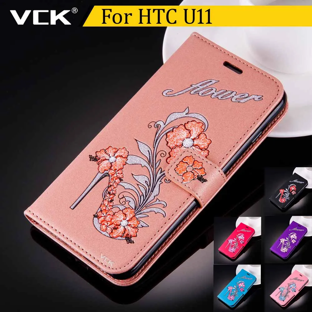 VCK с цветочной печать кожа телефон чехол Бумажник Обложка для HTC u 11 флип подставка