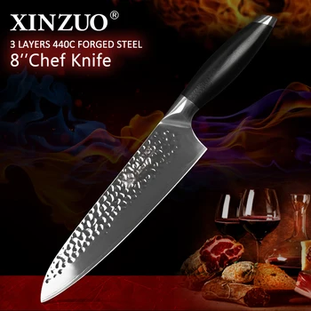 

XINZUO 8 inch Chef Knife High Quality 3 Layer 440C Core Clad Steel G10 Handle New Arrival Stainless Steel Kitchen Cook Knives