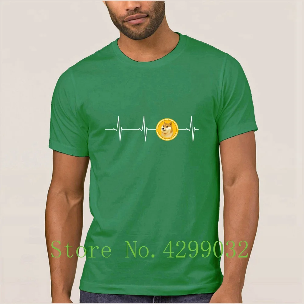 Dogecoin Heartbeat Line Blockchain Cryptocurrency T Shirt O Neck Knitted Casual Men T Shirt Sunlight Homme Fitted Tee Tops