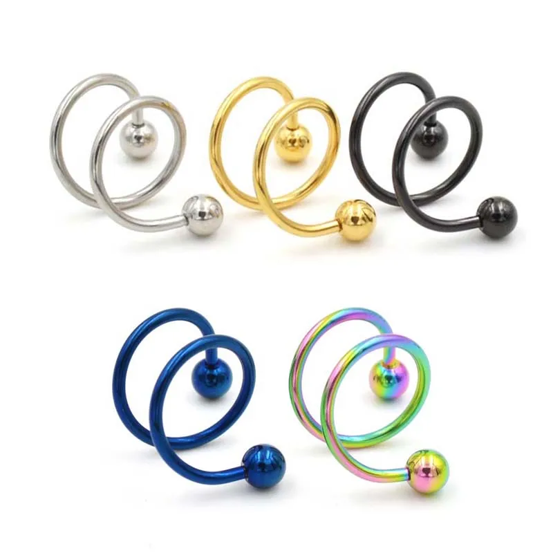 

S-shape Spiral Helix Nail Lip Nose Ring Punk Stainless Steel Ear Stud Cartilage Piercing Round Ball Stud Earings Men Women Gift