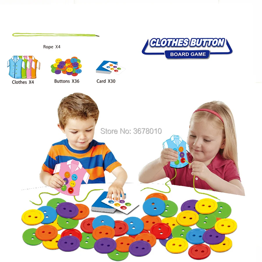 Jogo de Tabuleiro Botão Enfiar Puzzle Roupas Botões Lacing Brinquedo Usando Corda Threading Montessori Sensorial Brinquedos Educativos Primeiros 3 Botão threading jogo de tabuleiro de quebra cabeça