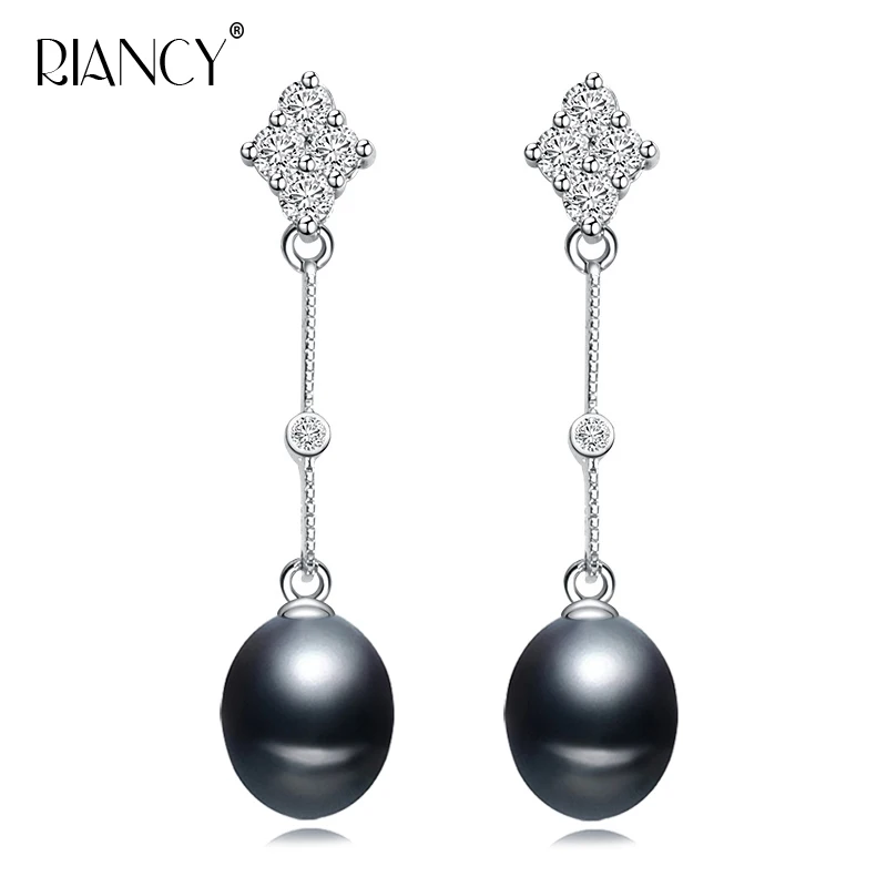 

2018 Fashion long pearl stud Earrings Hot Selling 925 sterling silver Jewelry with Natural freshwater black pearl earrings