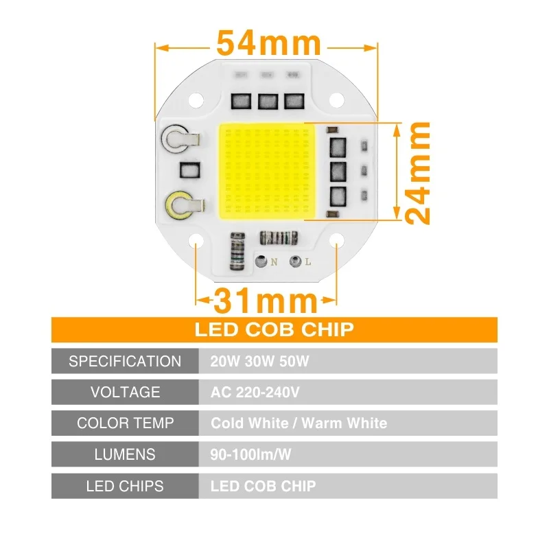 LED COB Light Beads 20W 30W 50W Surge Prevention Smart IC 220V LED Chip No Need Driver For DIY LED Spotlight Floodlight Lighting
