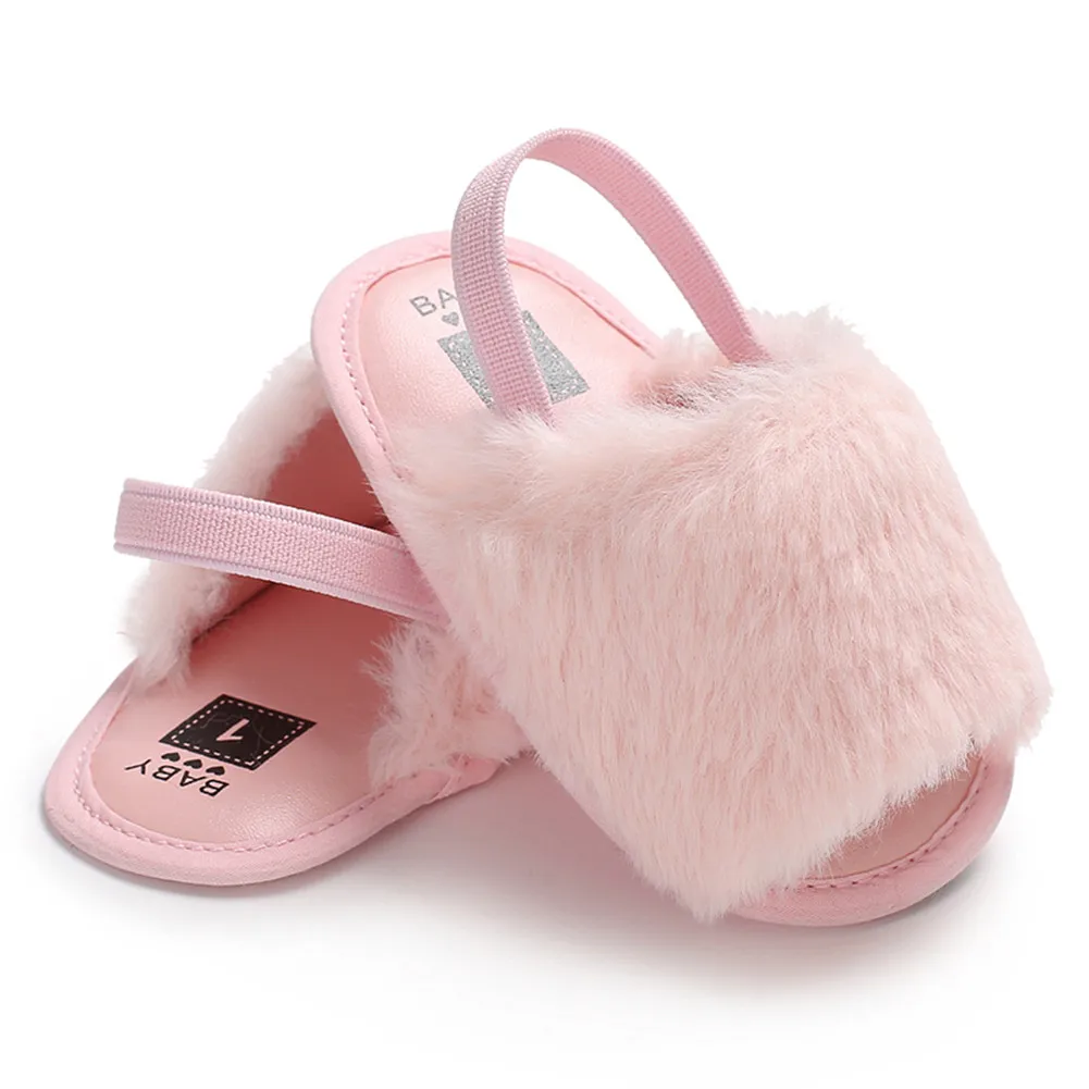 Brand New Newborn Toddler Baby Girls Summer Sandal Shoes 6 Style Fur Solid Flat With Heel Outfit 0-18M Baby Shoes - Цвет: Розовый
