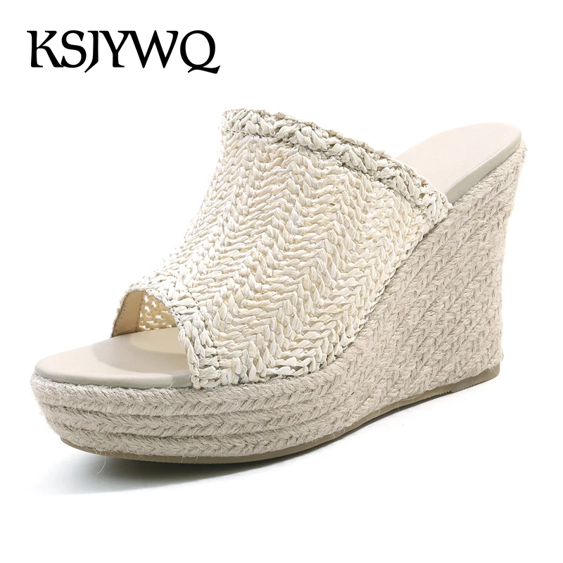 

KSJYWQ Sexy Peep-toe Women Wedges 10.5 CM High Heels Summer Style Platform Slippers Fashion Shoes Woman Mules Box Packing D102