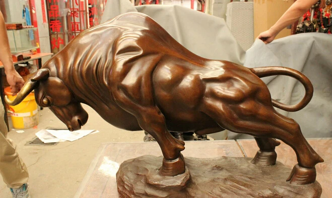 

wholesale factory 32" FengShui Chinese Red Bronze Copper Palace Decorate Wealth Bull Ox Statue