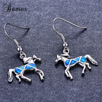 

Bamos Blue Fire Opal Horse Drop Earrings New Trendy Unique Animal Earrings Silver Color Boho Jewelry Wedding Gifts